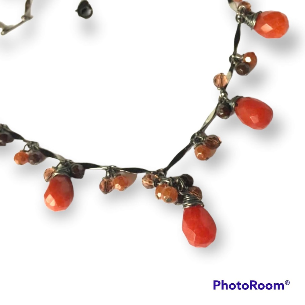Burnt Orange and Gunmetal dangle necklace - dainty